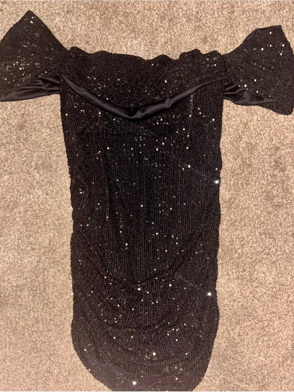 PrettyLittleThing Black Sequin Off-Shoulder Mini Dress